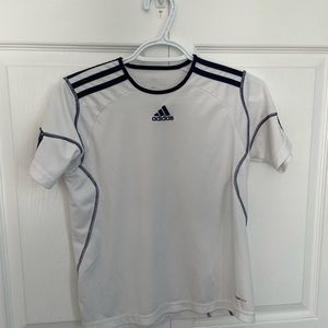 Adidas Climalite Athletic t-Shirt.  White with Navy stripes.  Boys size 10.  GUC